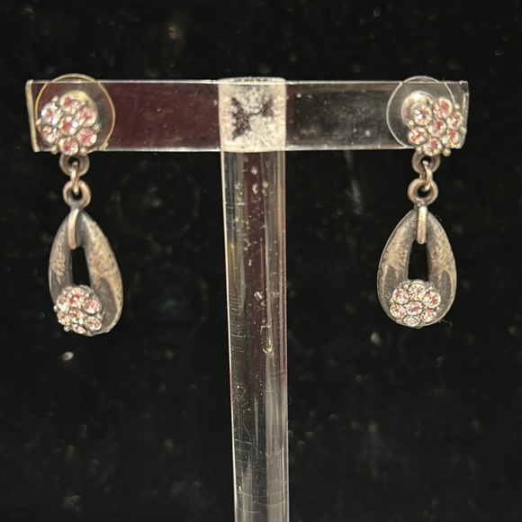 Dainty Antiqued Silver Crystal Drop Earrings-Boutique - Picture 8 of 13